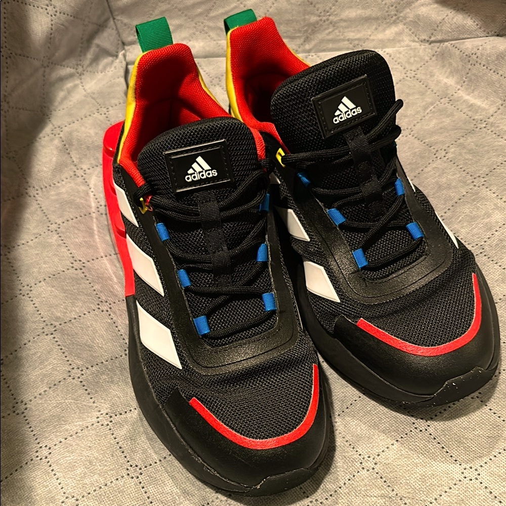 Adidas Men's Black Sneakers with Red and White Highlights